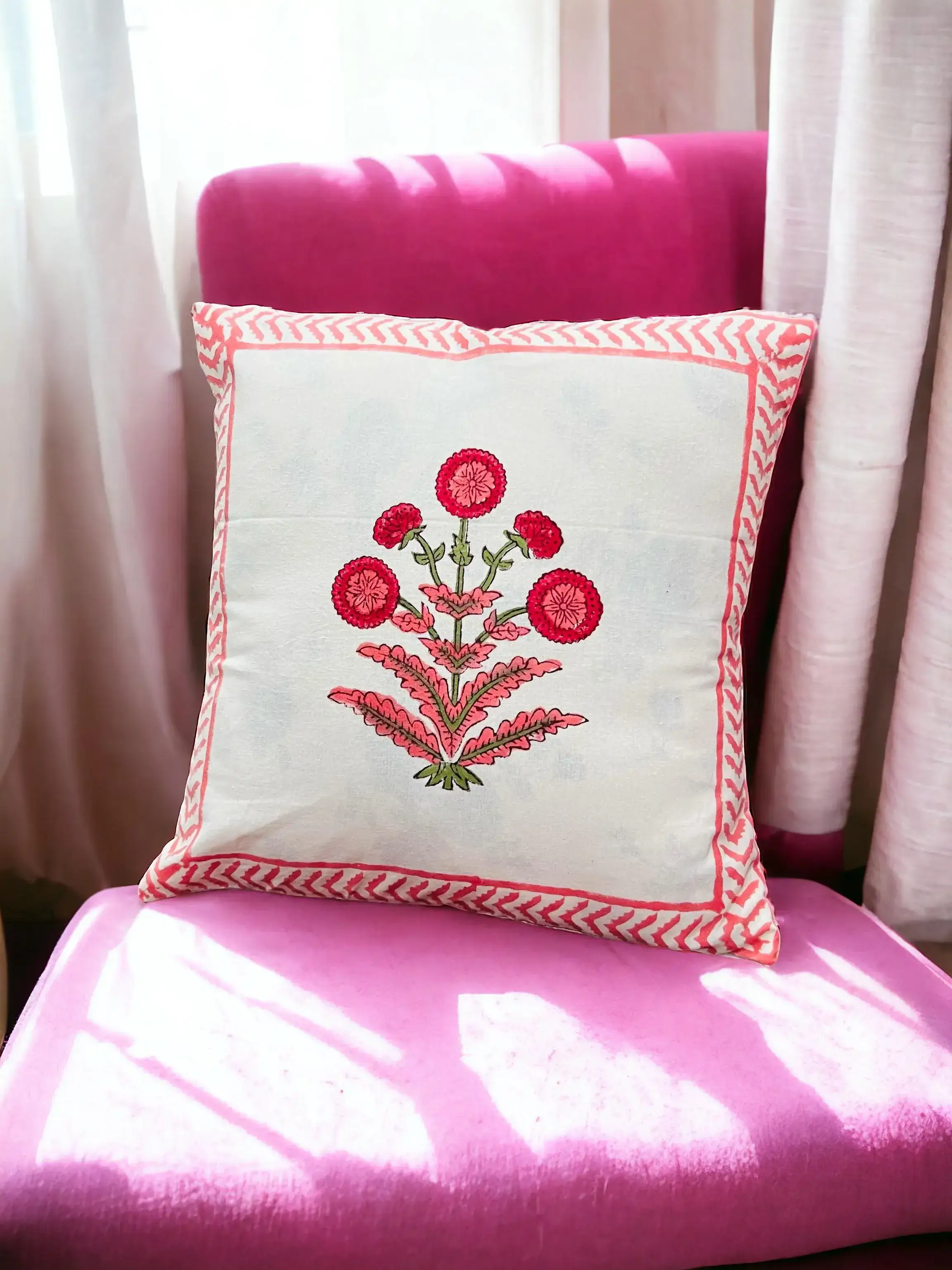 Decorative Flower Block Print Cushion Cover-Jaipur Wholesaler