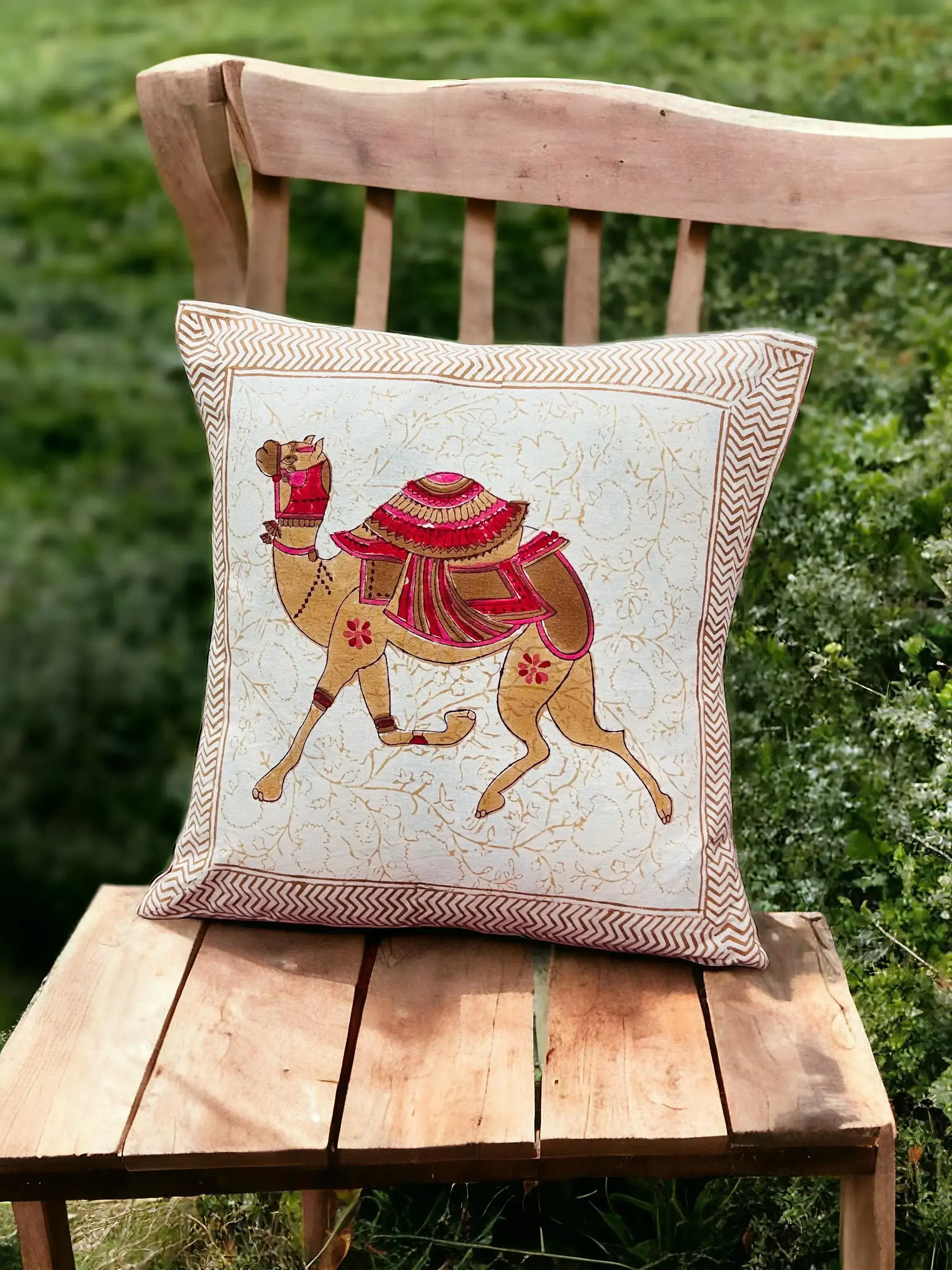 Camel Block Print Cushion Cover-Jaipur Wholesaler