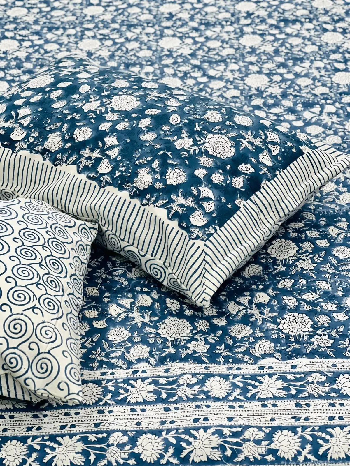 Blue Color Hand Block Print Bedsheets 93x108-Jaipur Wholesaler