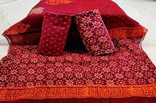 Hand block print cotton suits with chiffon dupatta-Jaipur Wholesaler