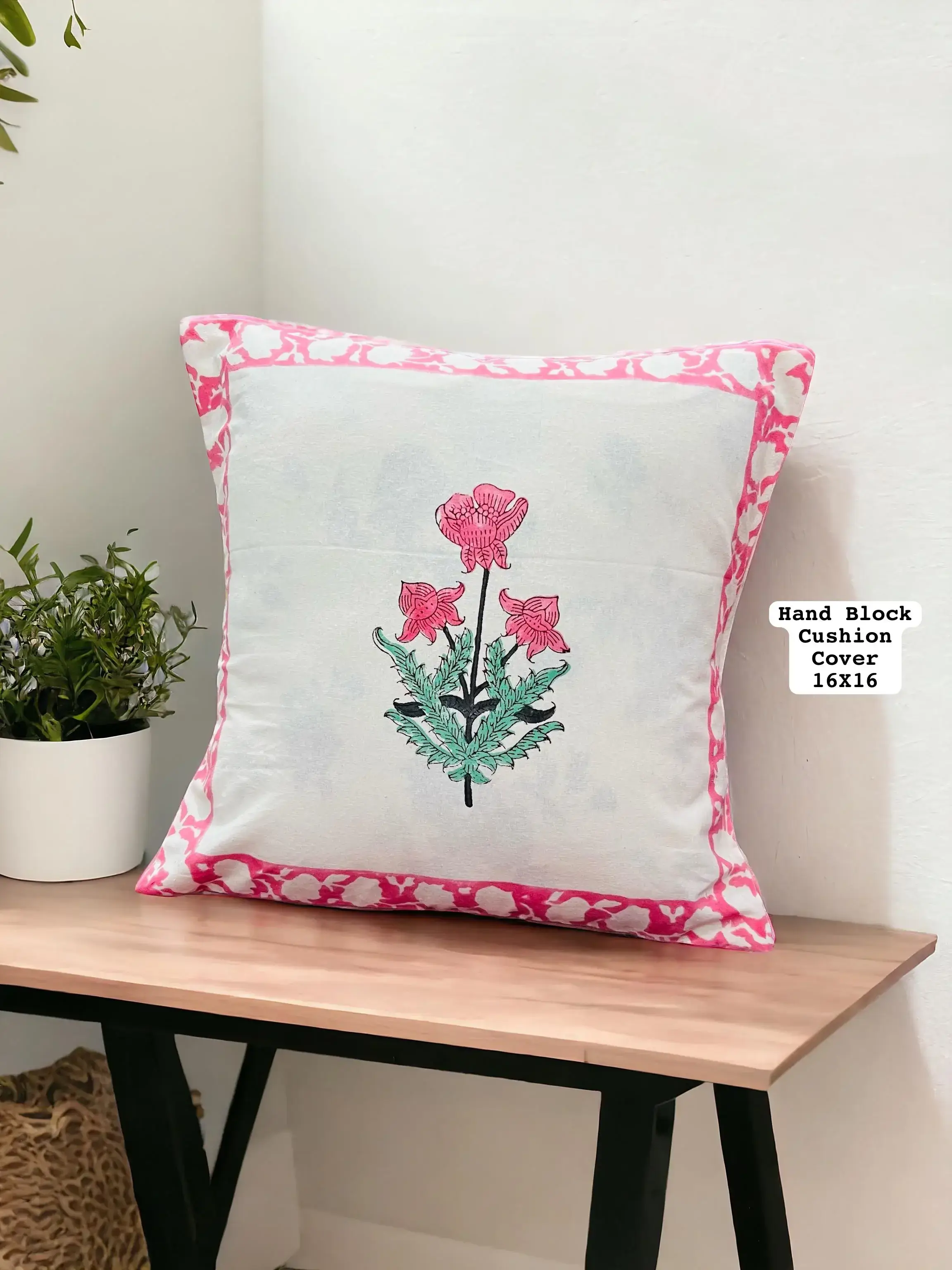 Floral Block Print Cotton Cushion Cover-Jaipur Wholesaler